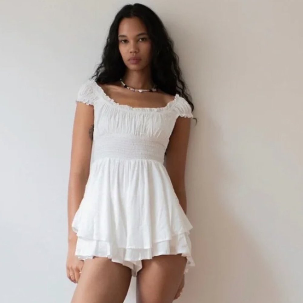 Urban Outfitters Rosie Smocked Tiered Ruffle Romper